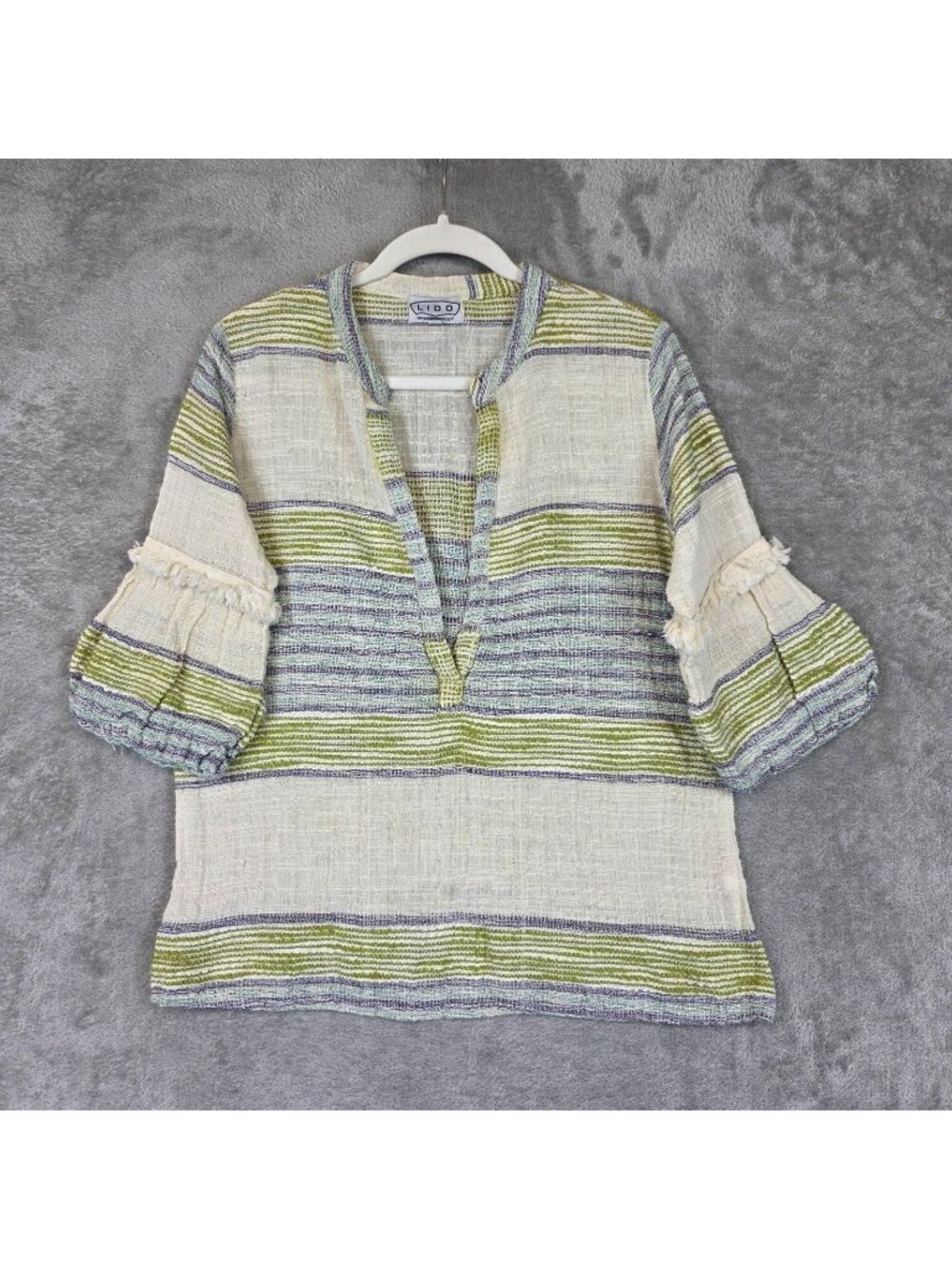 Lido Blouse Womens S/M Multicolor Stripe V Neck 3/4 Balloon Sleeve Tunic Top